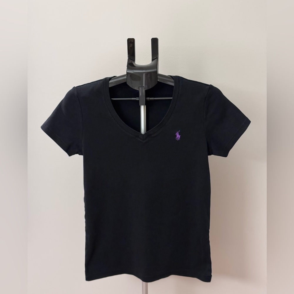 Polo by Ralph Lauren Women's Black V-Neck T-Shirt Size XL